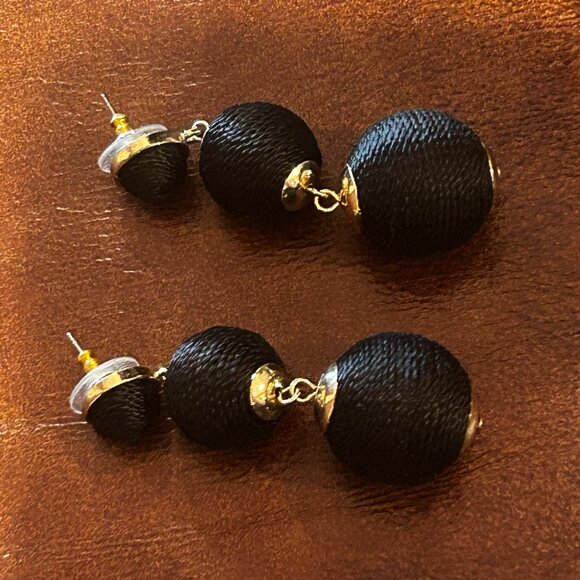 Triple Ball Drop Dangling Earrings Black and Gold - Picture 7 of 7